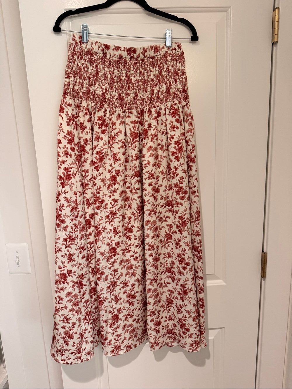 Tuckernuck Cream and Red Floral Smocked Maxi Skirt